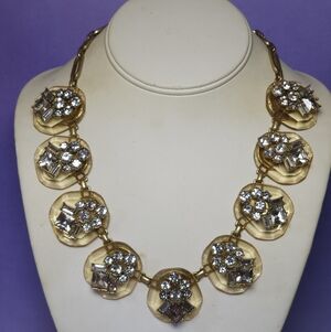 Vintage J.crew Statement Necklace - Clear Rhinestones/Resin Art Deco Style